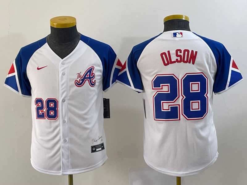 Youth Atlanta Braves #28 Matt Olson Number White 2023 City Connect Cool Base Stitched Jerseys->mlb youth jerseys->MLB Jersey